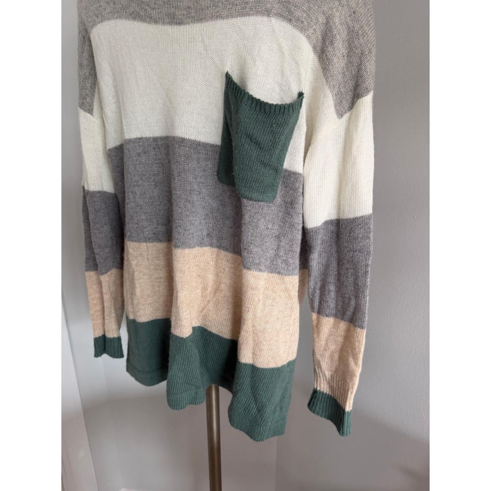 Vanilla Bay Womens Striped Long Sleeve Pocket Sweater Grey Green Tan Size Small - Picture 3 of 11